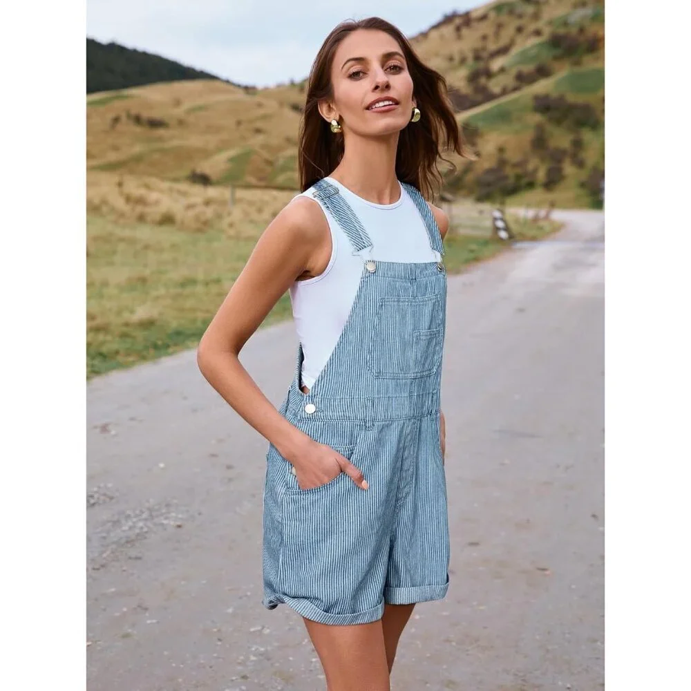 Denim Overall Shorts Women Casual Loose Fit Summer Jumpsuit